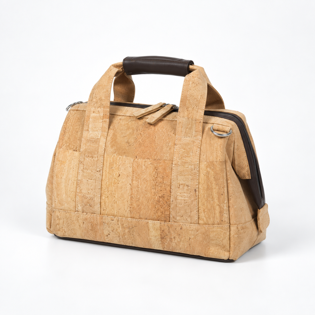 Small Natural Cork Trip Bag, 44 × 30 cm, angled view