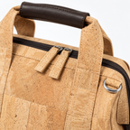 Small Natural Cork Trip Bag, cork texture, zipper and handle detail