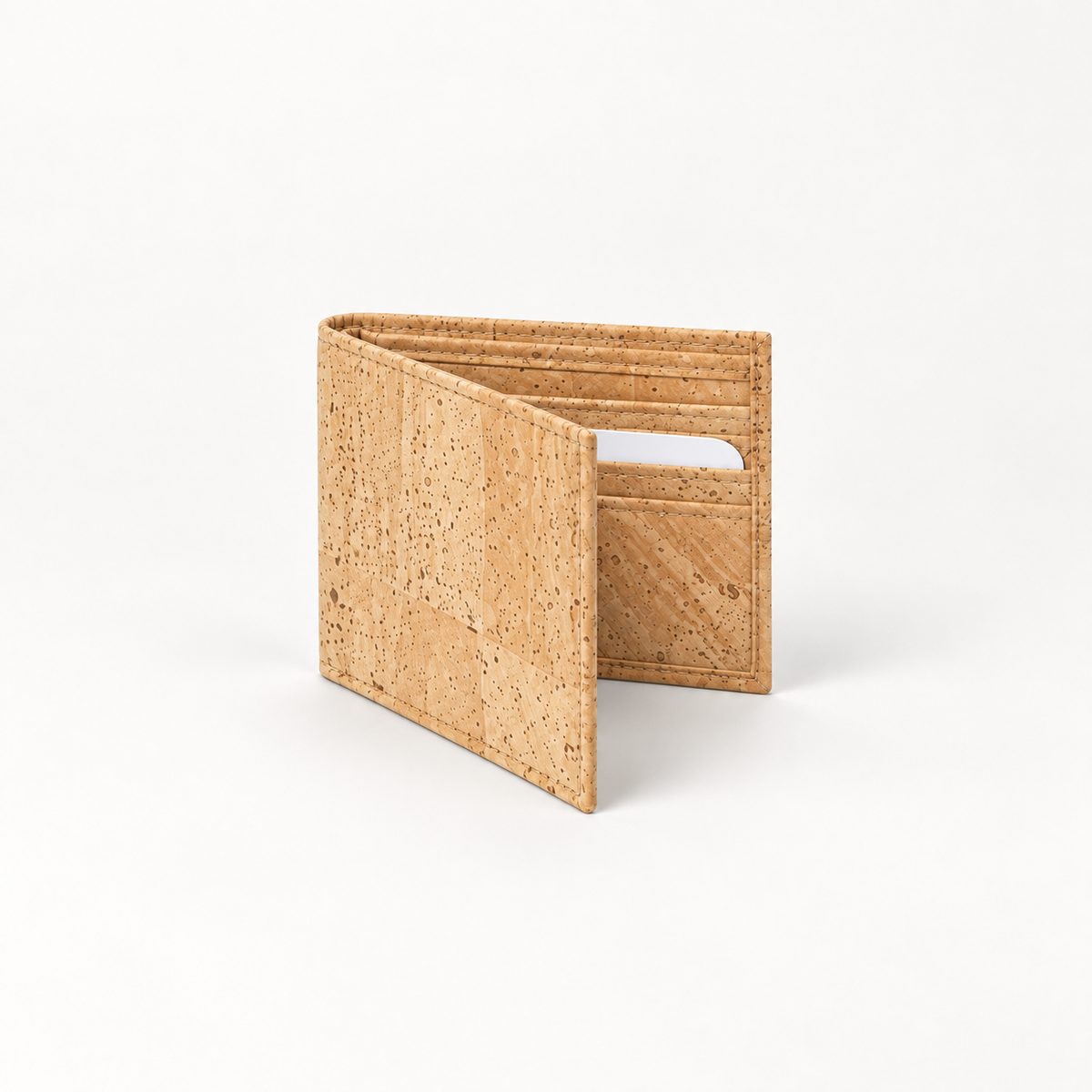 Small Natural Cork Wallet, 10.5 × 8.7 cm, angled view
