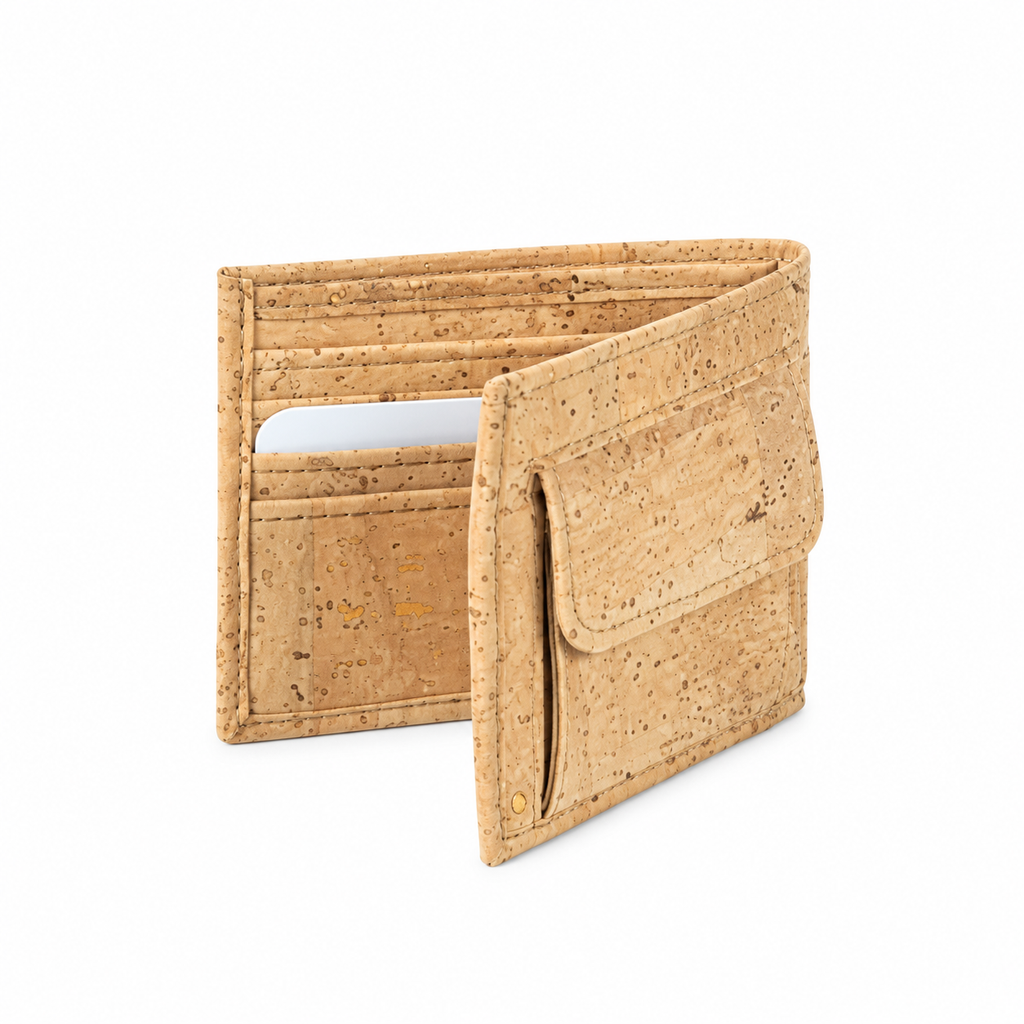 Small Natural Cork Wallet with Coin Pocket, 10.5 × 8.7 cm, hero view