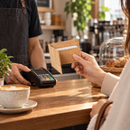 Small Natural Cork Wallet in real cafe payment use