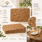 Small rectangular cork placemats — set of 4, 300 × 200 × 3 mm, material and lifestyle overview