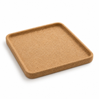 Square natural cork serving tray, angled studio view showing the 30 mm profile