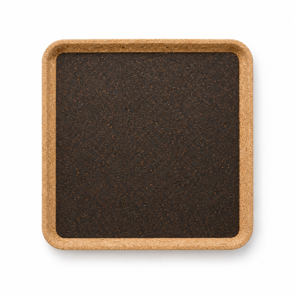 Square cork serving tray, 30 × 30 cm, Dark finish on white background