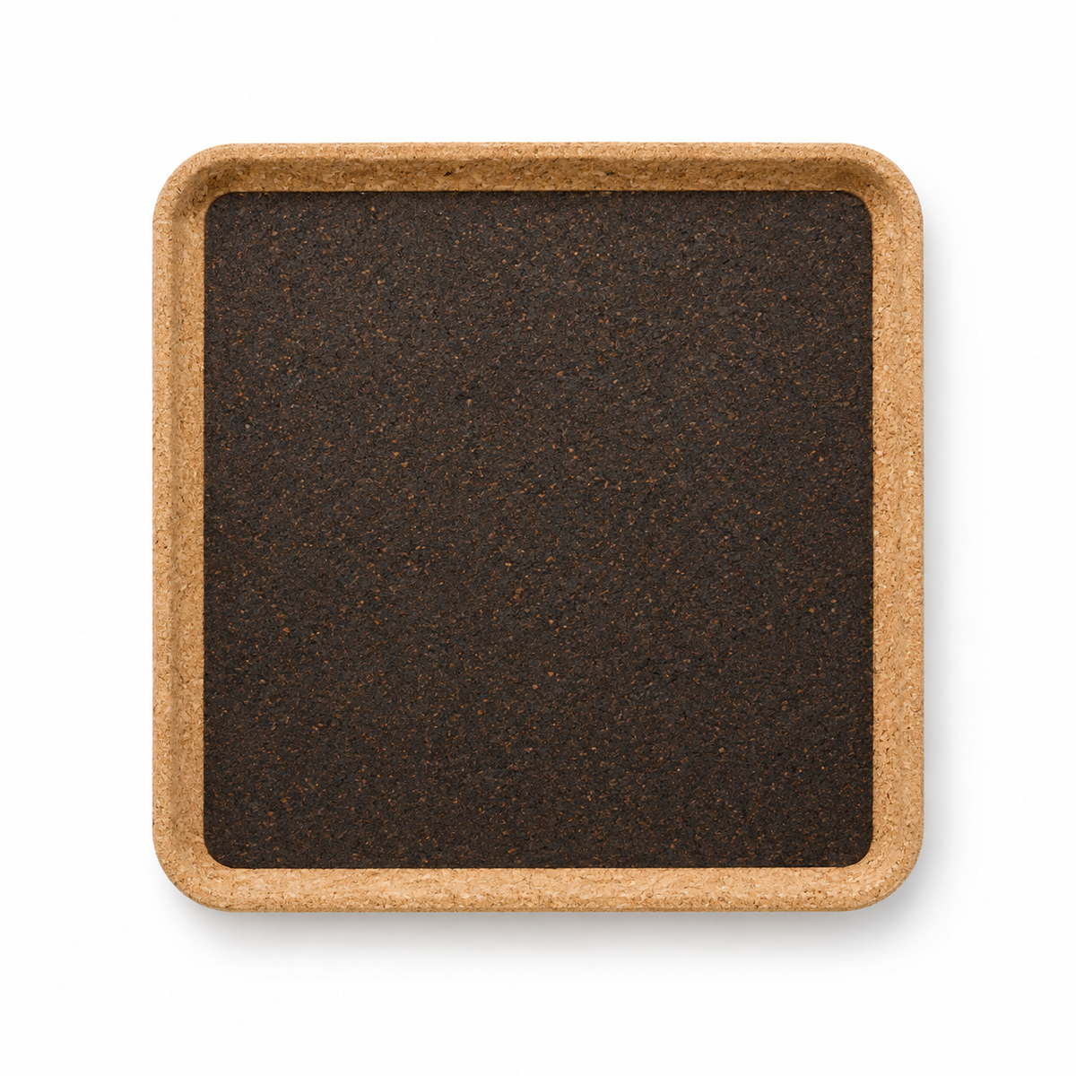 Square cork serving tray, 30 × 30 cm, Dark finish on white background