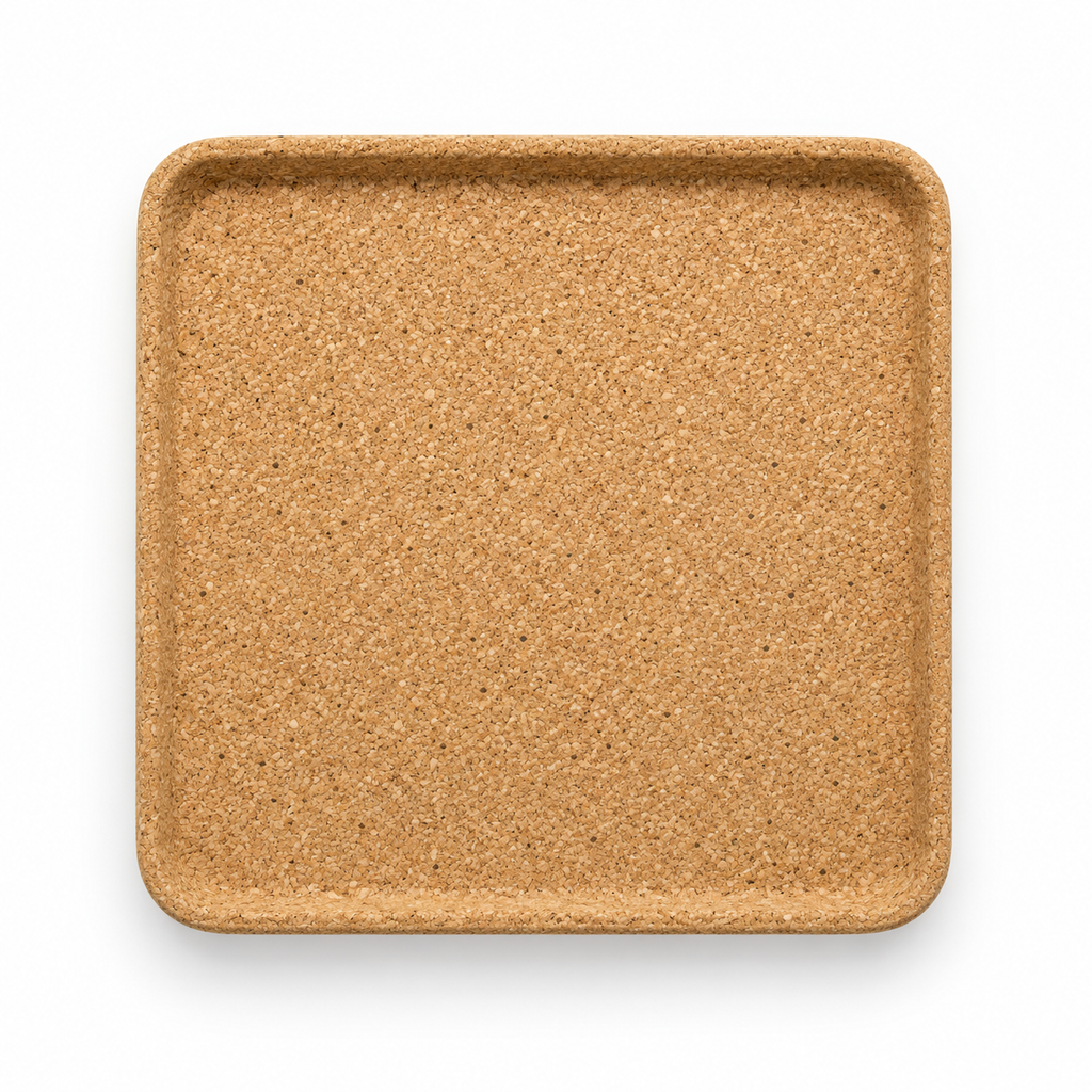 Square cork serving tray, 30 × 30 cm, Natural finish on white background