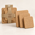 Square cork trivet set of 3 with retail hanging pack, 140, 180 and 220 mm, 10 mm thick