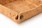 Square Cork Valet Tray Natural Finish — close-up of cork texture and metal corner rivet