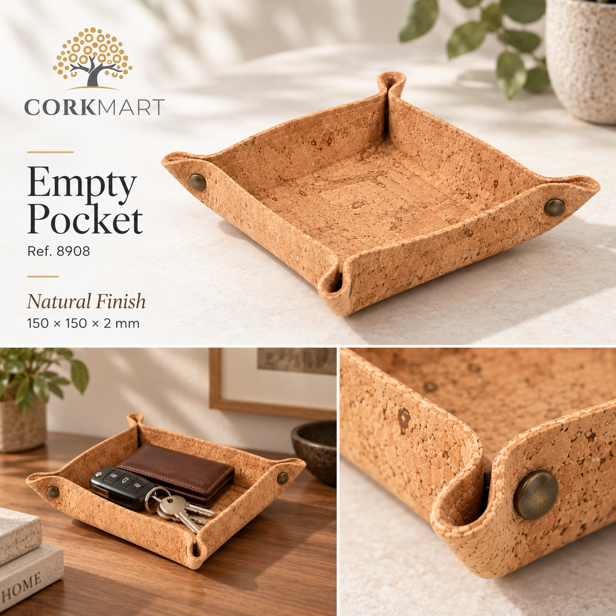 CorkMart editorial collage — Empty Pocket Ref. 8908 Natural Finish