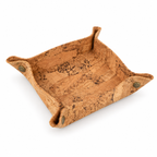 Square cork valet tray in Rustic Finish with folded corners and metal rivets