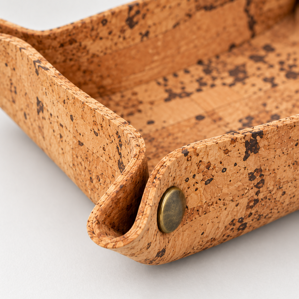 Macro detail of Rustic cork texture, folded corner and metal rivet