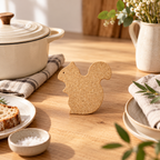 Squirrel-Shaped Cork Trivet in a warm kitchen lifestyle setting