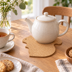 Squirrel-Shaped Cork Trivet used under a teapot