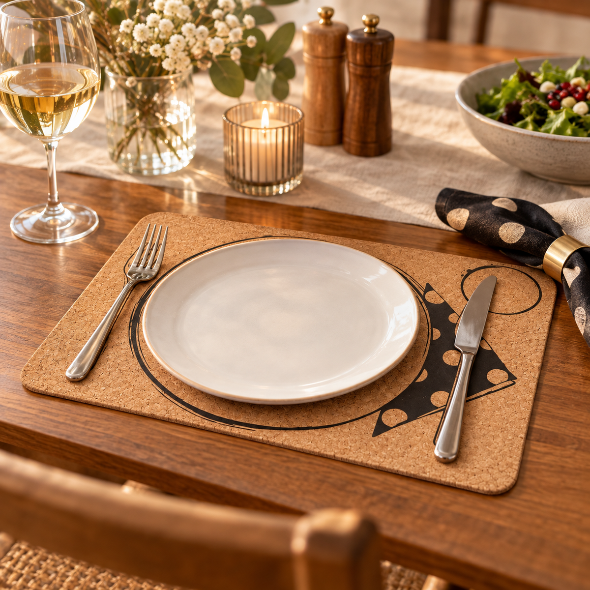 Table Service cork placemat in a refined dining table setting