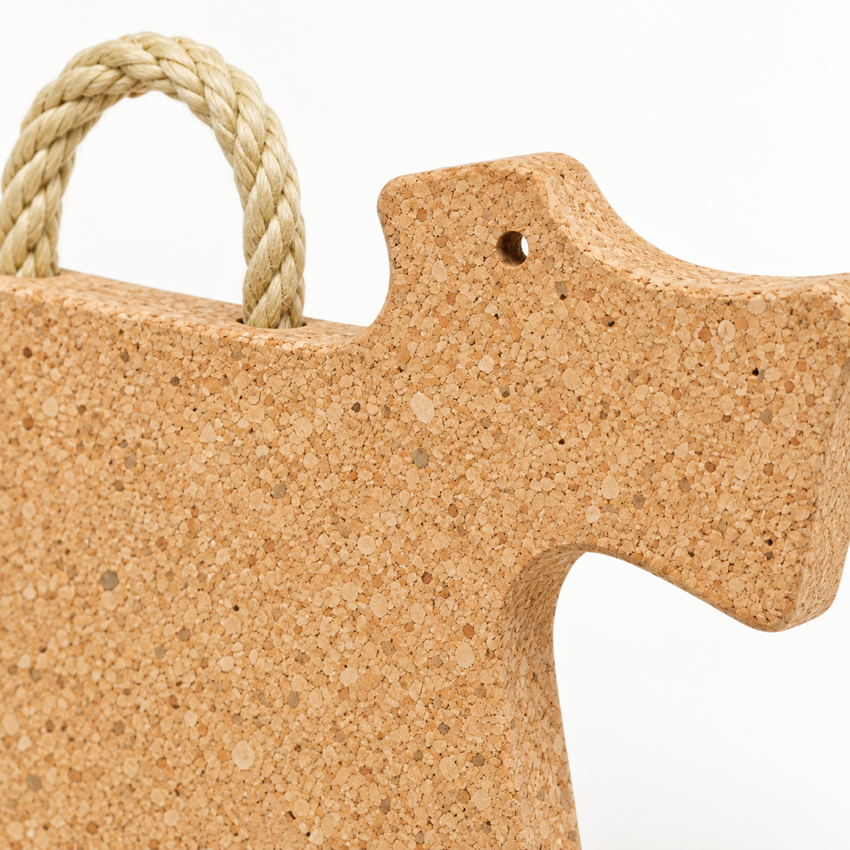 Terrier-Shaped Cork Trivet macro detail of natural cork and hanging loop