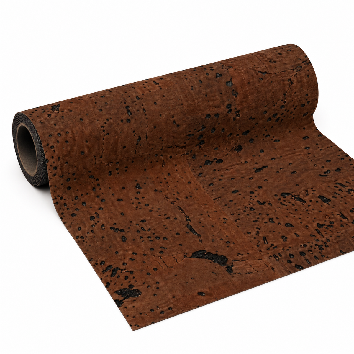 Textile Cork Roll Dark Brown with synthetic base, angled view