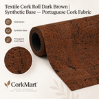 Textile Cork Roll Dark Brown synthetic base infographic with CorkMart branding