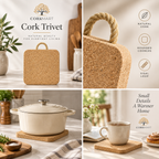 Thick square cork trivet with rope editorial collage with official CorkMart branding