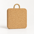 Thick square cork trivet with rope, 20 mm, available in 15 × 15 cm and 20 × 20 cm — premium studio hero
