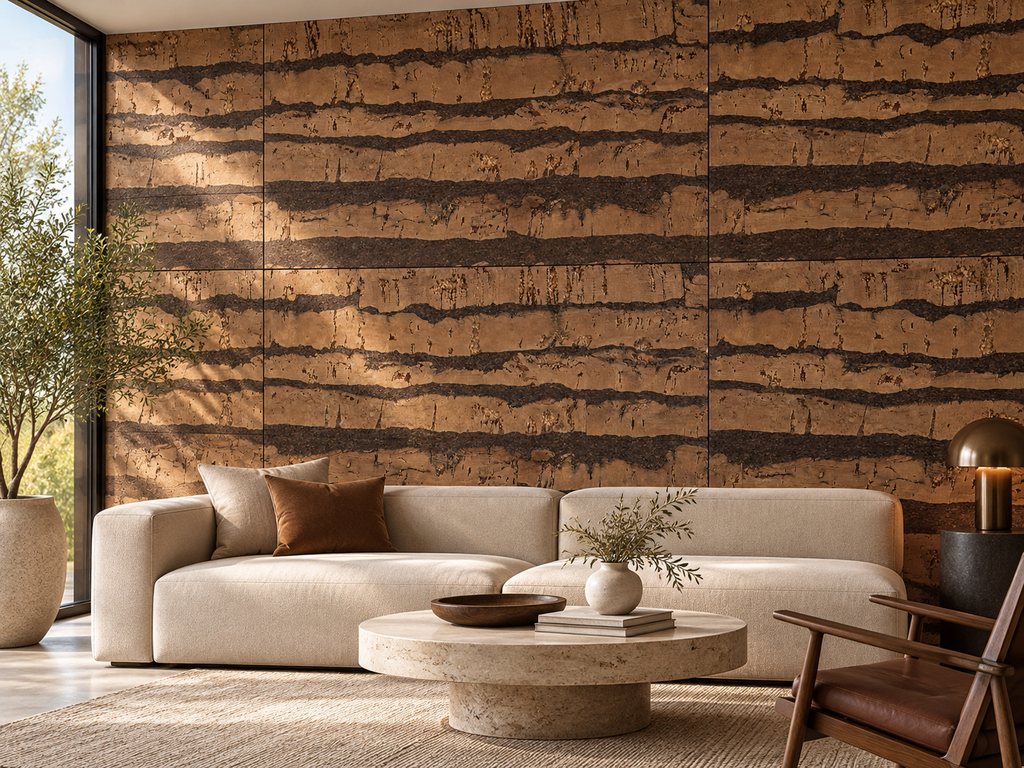 Tiger Brown cork wall tile in a premium architectural interior