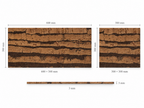 Tiger Brown cork wall tile technical dimensions, 600 × 300 mm and 300 × 300 mm, 3 mm thick