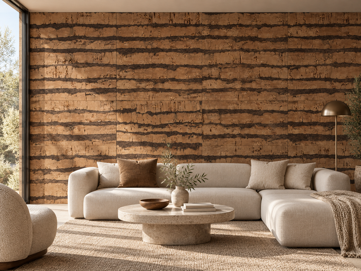Tiger Brown cork wall tile in a premium residential interior