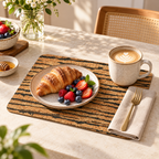 Tiger cork placemat in a bright breakfast table setting