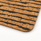 Macro close-up of Tiger cork placemat surface, rounded corner and thin edge