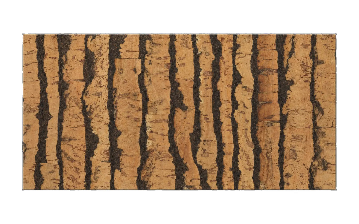 Tiger Natural cork wall tile, 600 × 300 mm, natural cork surface with organic dark striped pattern
