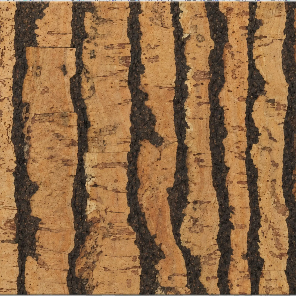 Tiger Natural cork wall tile close-up showing the real cork texture and organic dark striping