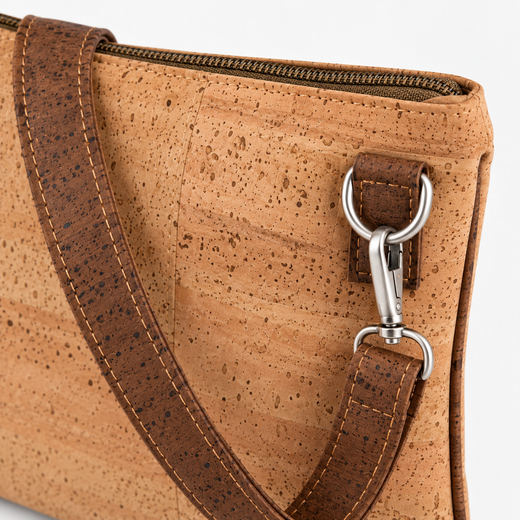 Tourist Style Cork Crossbody Bag, cork texture and metal hardware detail