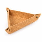 Triangular Cork Valet Tray Natural Finish — angled studio view