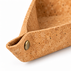 Triangular Cork Valet Tray Natural Finish — macro detail of cork texture and metal rivet