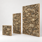 Virgin Cork Bark Wall Panel shown in the three available sizes with natural bark relief and approx. 20 mm thickness