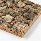 Macro detail of Virgin Cork Bark Wall Panel showing irregular natural bark texture, depth and cork base
