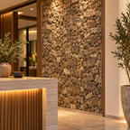 Virgin Cork Bark Wall Panels installed as a decorative feature wall in a warm hospitality interior