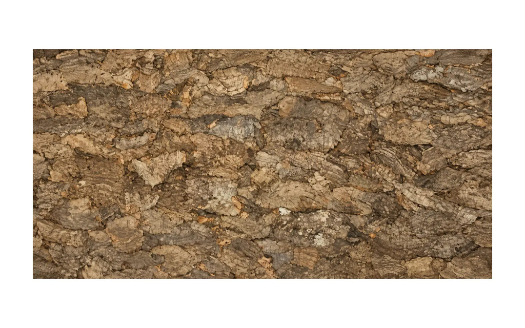 Virgin Tree natural cork bark wall panel, 600 × 300 mm, with pronounced rustic relief and natural fissures