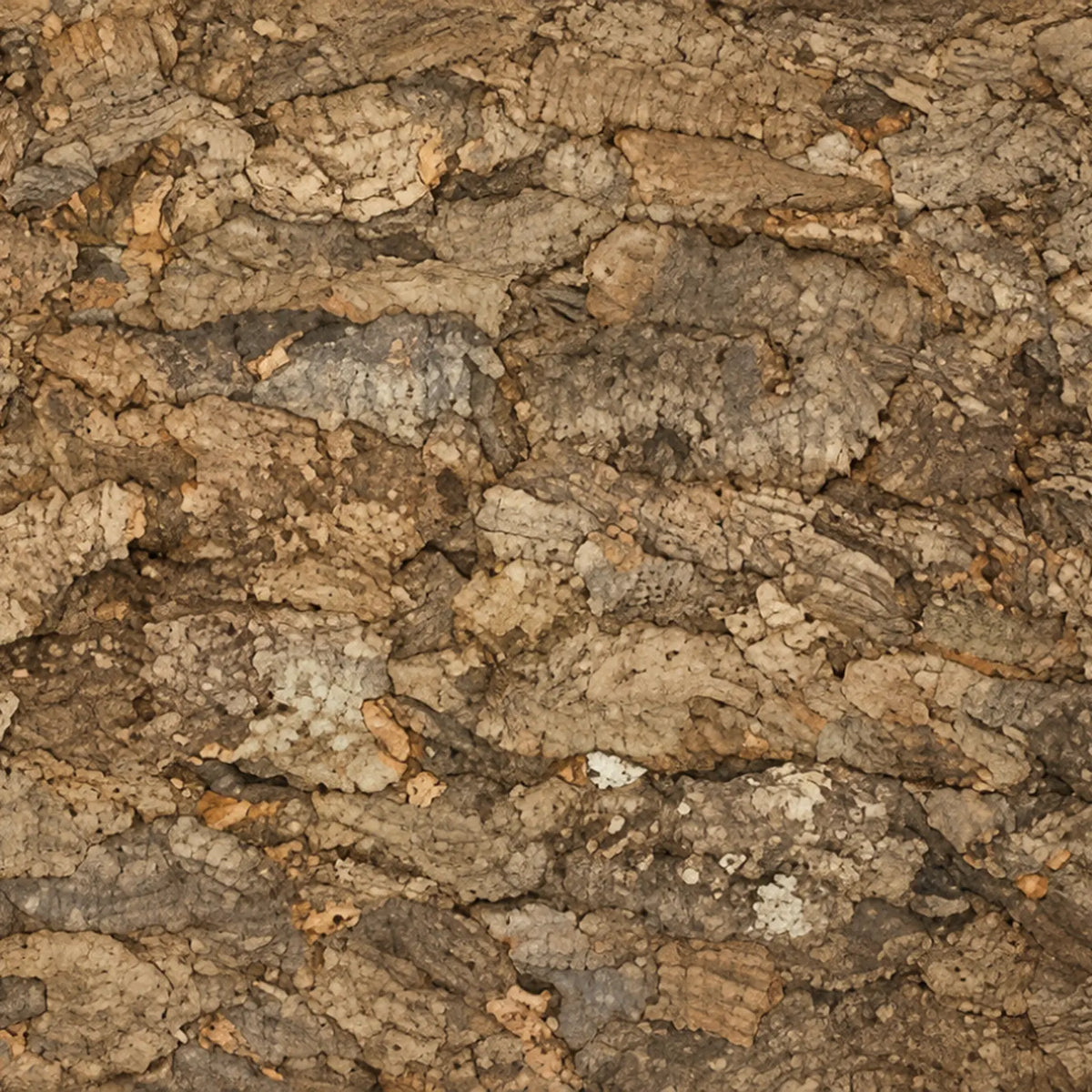 Virgin Tree natural cork bark wall panel close-up showing deep fissures, cavities and irregular natural relief