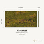 Wave Moss cork wall tile dimensions for the 600 × 300 × 3 mm format; 300 × 300 mm format also available