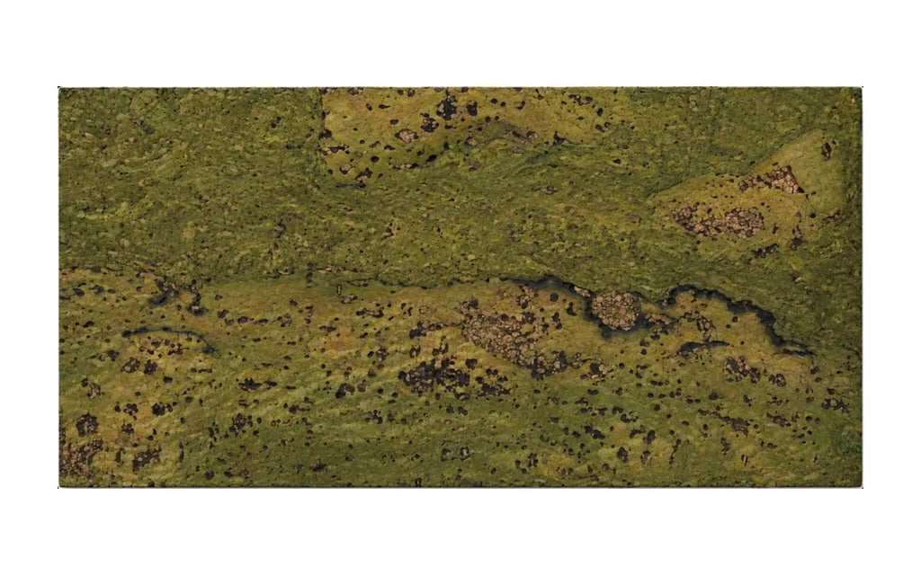 Wave Moss cork wall tile, 600 × 300 mm, moss-green flowing-wave decorative cork surface