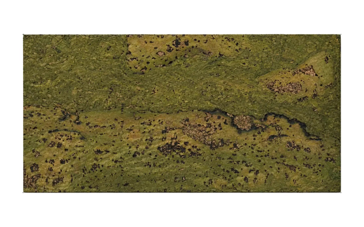 Wave Moss cork wall tile, 600 × 300 mm, moss-green flowing-wave decorative cork surface