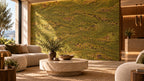Wave Moss cork wall tile shown in a conceptual hospitality reception visualization