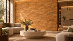 Wave Natural cork wall tile shown in a conceptual hospitality reception visualization