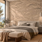 Wave Taupe cork wall tile shown in a conceptual residential bedroom visualization