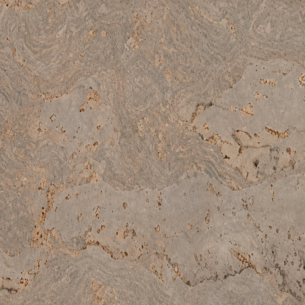 Wave Taupe cork wall tile close-up showing the real cork texture and neutral taupe wave-pattern variation