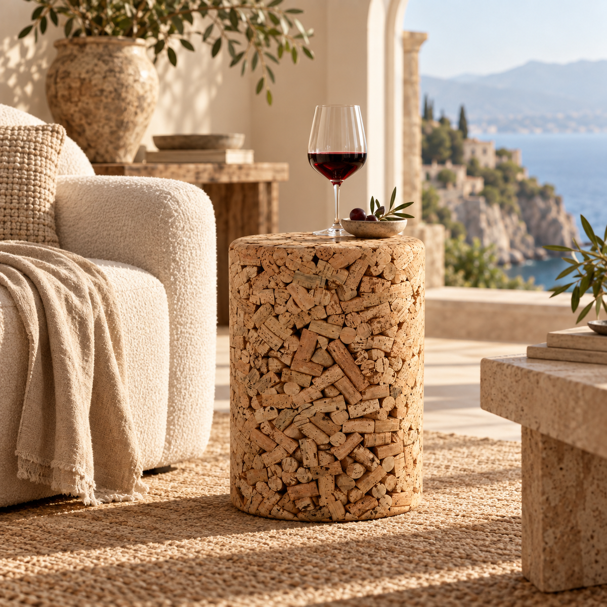 Wine Cork Design Cork Stool in a Mediterranean-inspired interior