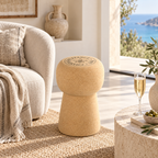 XL Champagne Stopper Cork Stool in a warm Mediterranean-inspired interior