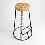 XL Cork & Metal Stool, angled studio view showing tall proportions, natural cork seat and black metal frame