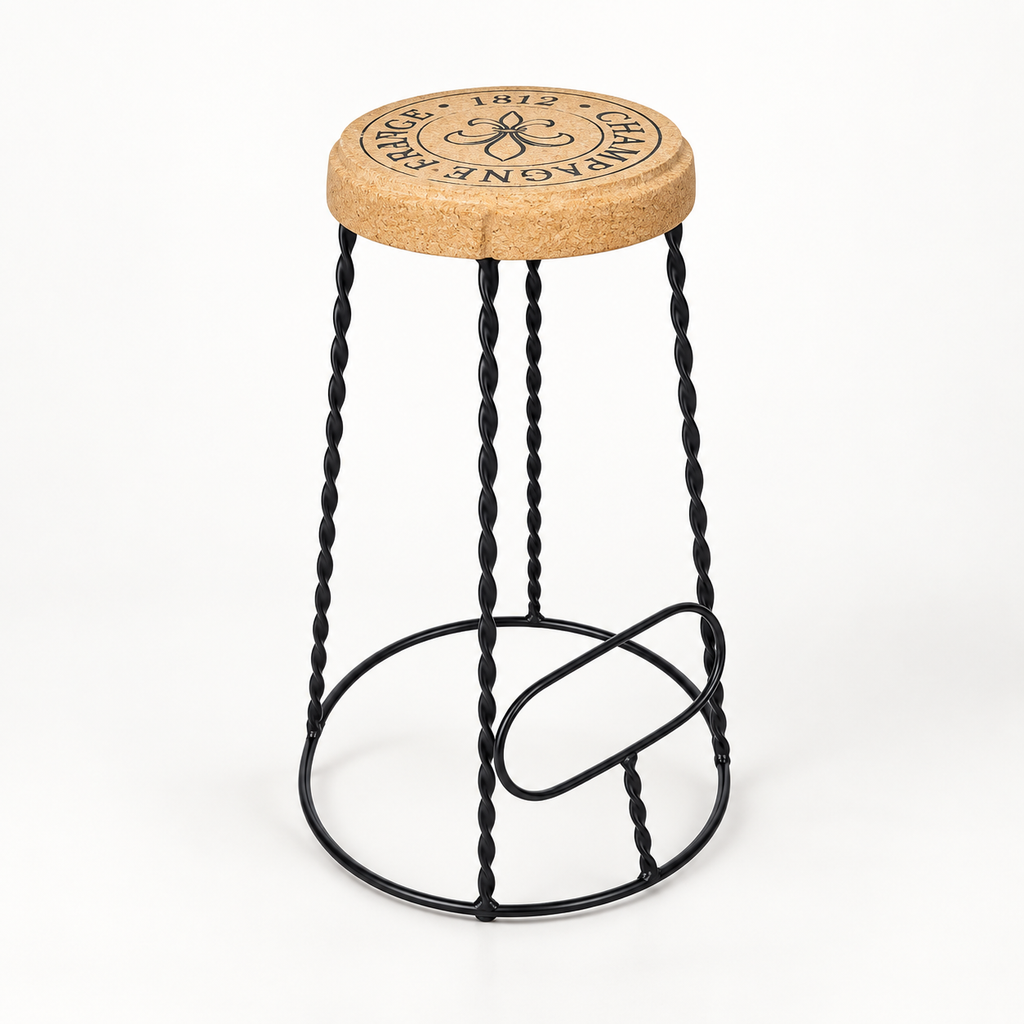 XL Cork & Metal Stool, Ø330/510 × H750 mm, isolated on white background