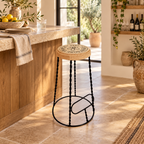 XL Cork & Metal Stool in a warm Mediterranean-inspired kitchen interior